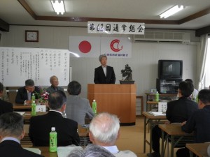 昨年の総会で祝辞を述べられる加東市長